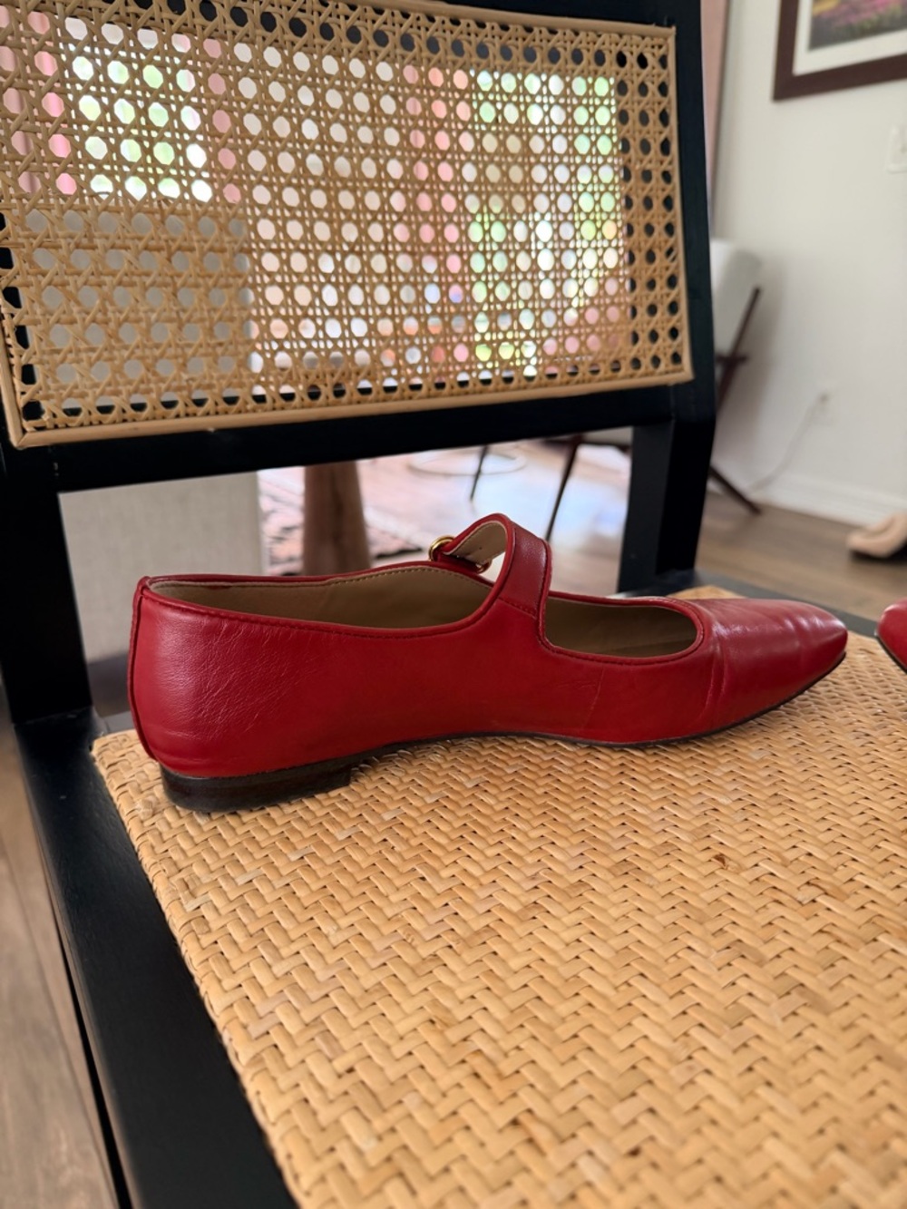 Sam Edelman Red Leather Mary Jane Flats with Gold Buckle - Picture 7 of 7
